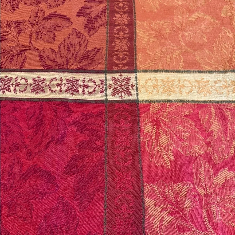 Maple Leaf Jacquard Harvest Tablecloth - Cotton Blend - Jewel Tones    57 X 102